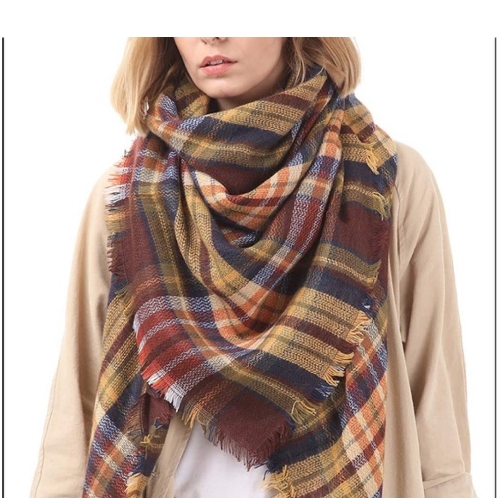 Cozy oversized blanket plaid scarf